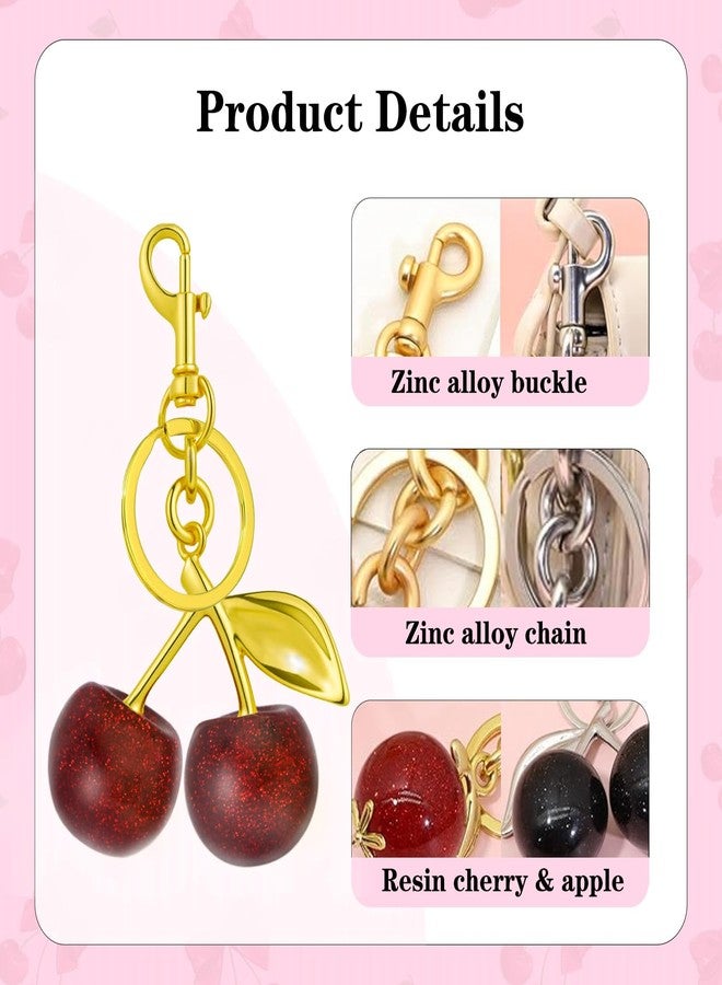 ANDGING Cute Glitter Cherry Purse Bag Charm Set 6 pcs Bling Cherry Keychain for Women Gold Silver Pink Red Black Cherries Purse Charms for Handbags Key Chain Accessories Handbag Backpack Llavero De Cereza - Image 5
